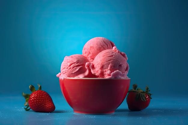 cucharadas de helado de fresa co tazo rojo