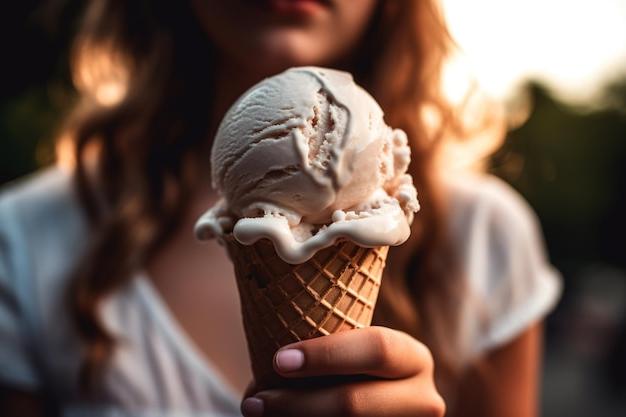 Mujer joven con sosteniendo helado